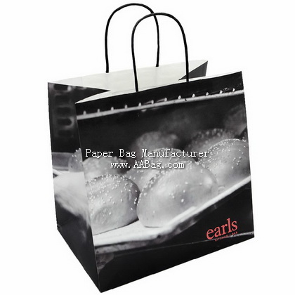 Custom White Kraft Take Away Paper Bag with promotional design for Bar Restaurants